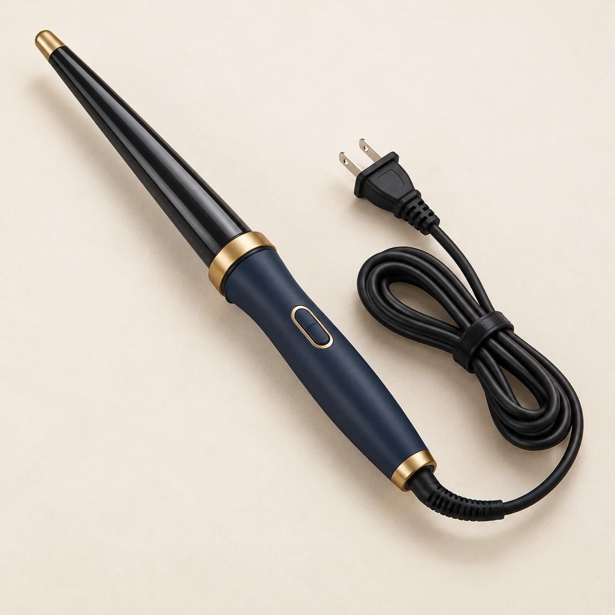 Taper Notes Curling Wand, Navy & Brass; 13–25 mm tapered barrel