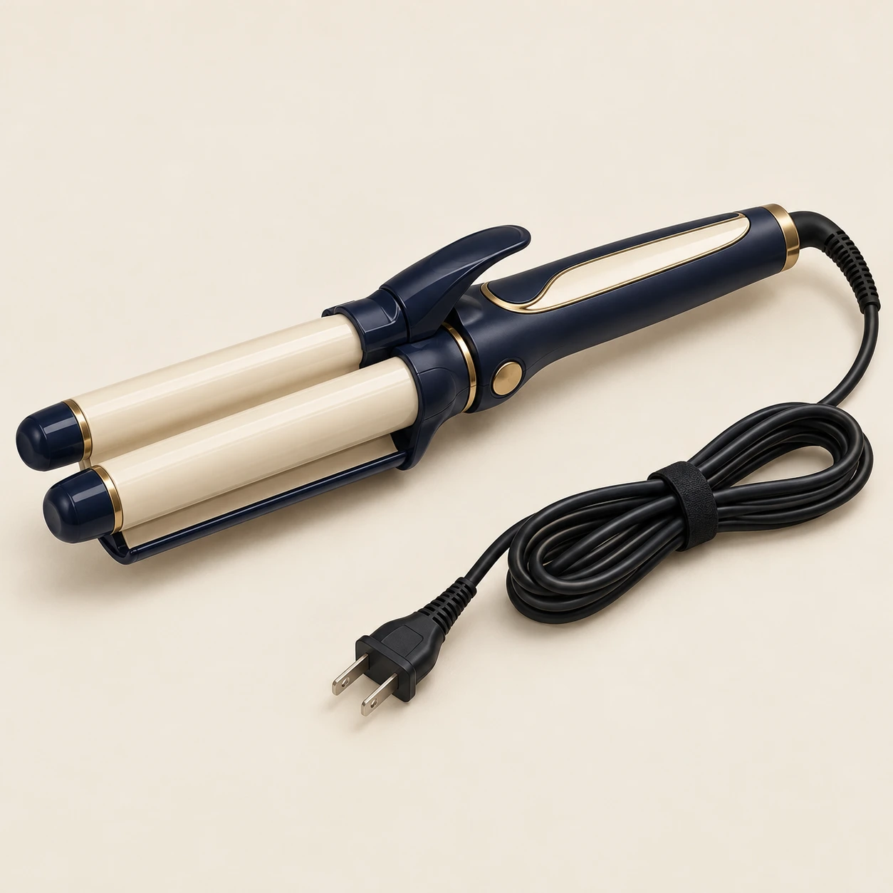 Double Major Wave Iron, Navy & Cream; Twin 16 mm barrels