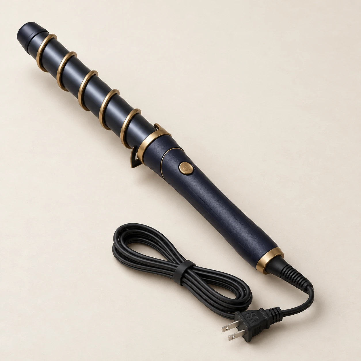 Spiral Syllabus Curling Wand, Navy & Brass; 25 mm spiral-guide barrel