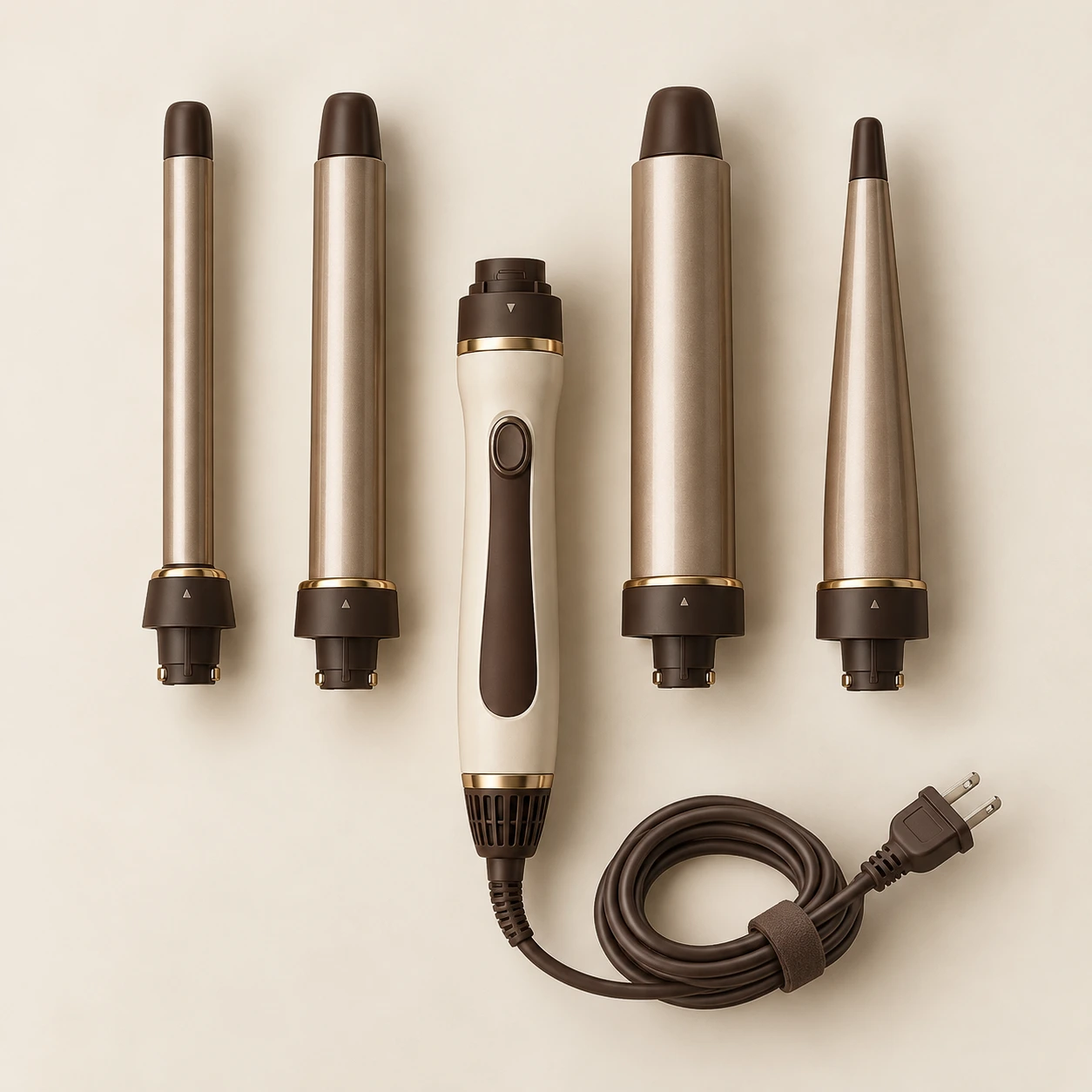 Four Chapters Styling Set, Cream & Cocoa; One handle and four barrels